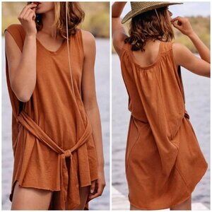 🌞 Free People Terracotta Burnt Orange Rust Breezy Tie-Front Tunic Dress